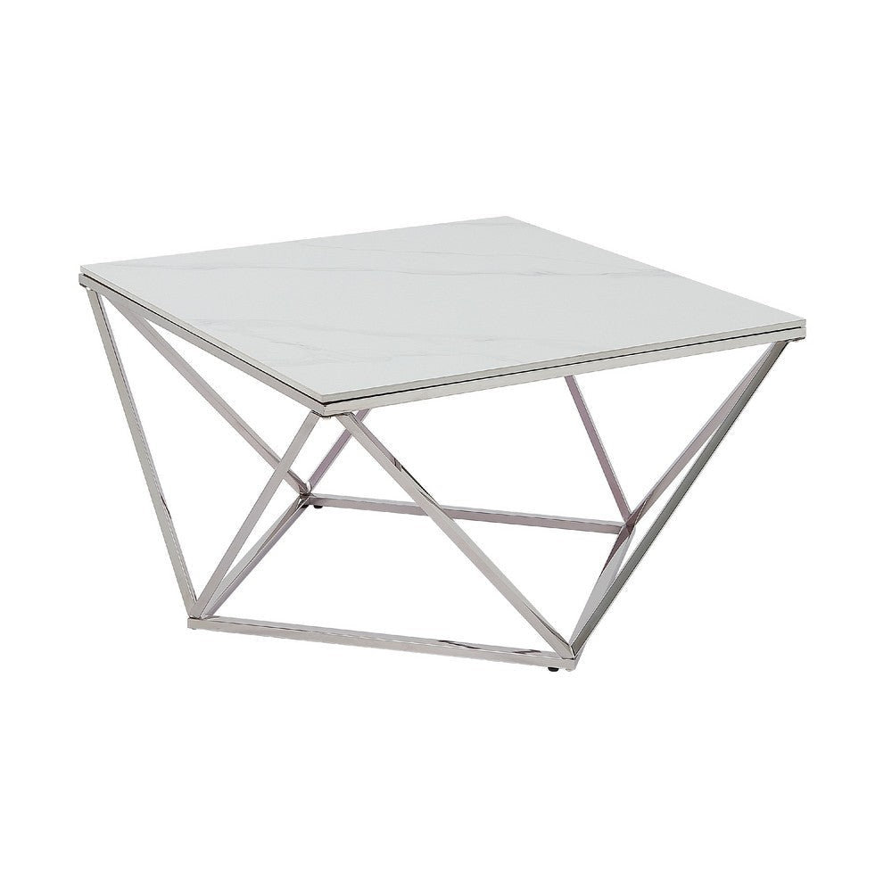 Allie Coffee Table | Sintered Stone | Silver Stainless Steel 32"