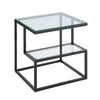 Elena End Table with 2-Tier Design | Glass Top and Shelf | Black Metal BM336347