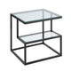 Elena End Table with 2-Tier Design | Glass Top and Shelf | Black Metal BM336347