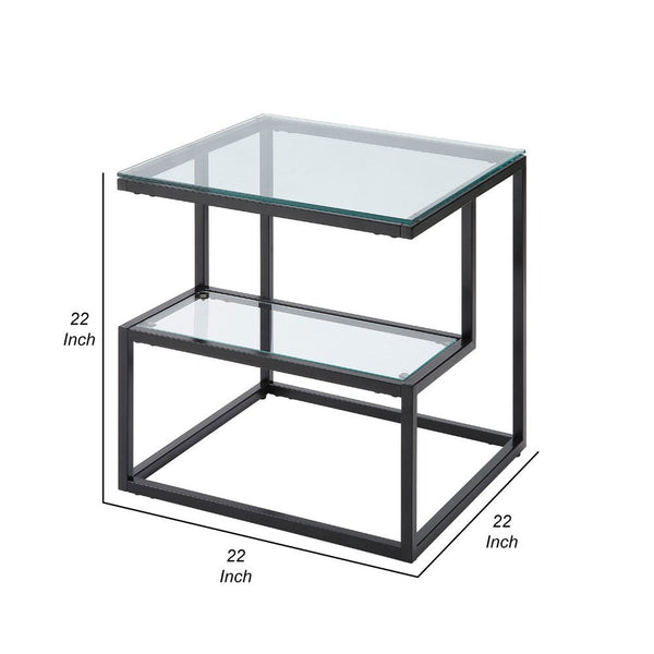 Buy End Table 2-Tier Glass Top and Shelf Black Metal | Free Shipping ...