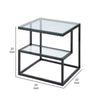 Elena End Table with 2-Tier Design | Glass Top and Shelf | Black Metal BM336347
