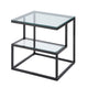 Elena End Table with 2-Tier Design | Glass Top and Shelf | Black Metal
