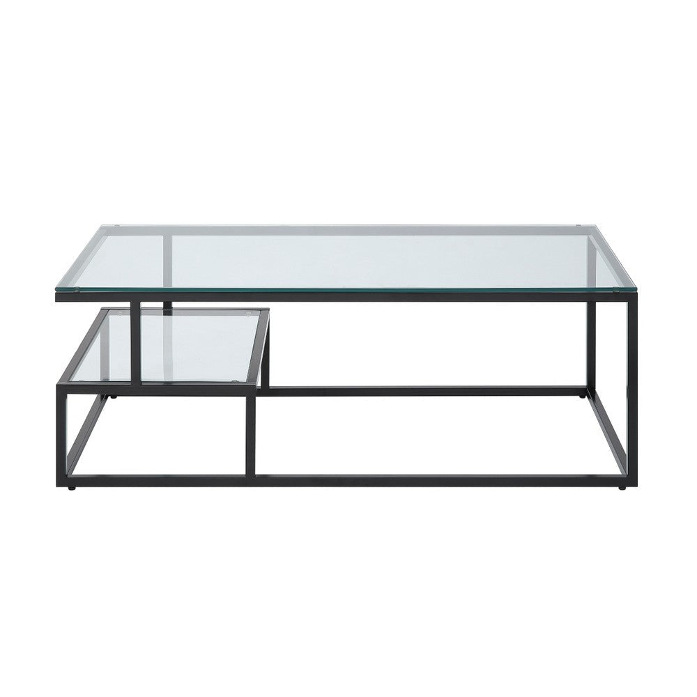 Elena Coffee Table | 2-Tier Design | Glass Top and Shelf | Black Metal BM336348