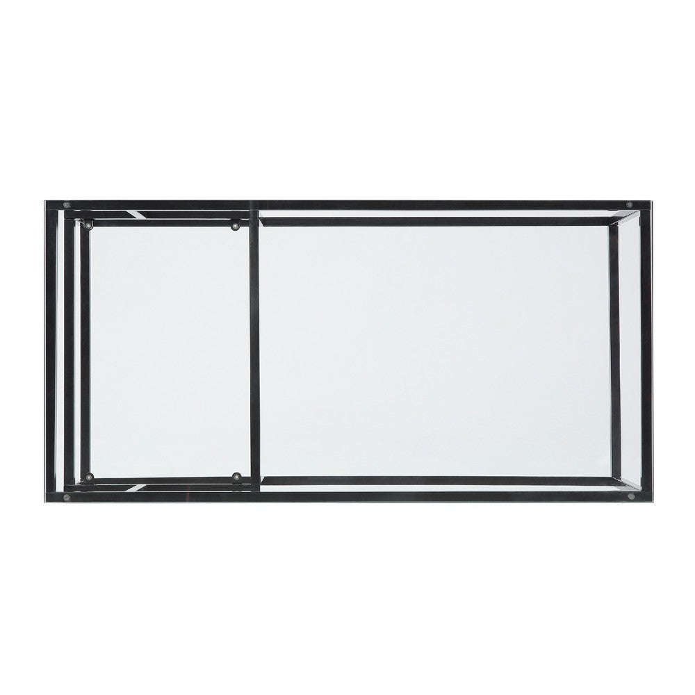 Elena Coffee Table | 2-Tier Design | Glass Top and Shelf | Black Metal BM336348