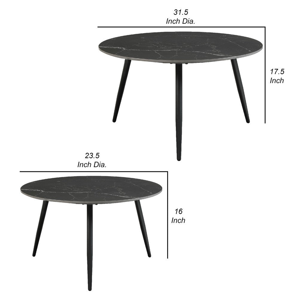 Lyra 3pc Occasional Coffee Table Set | Nesting Black Stone Top | Black BM336350