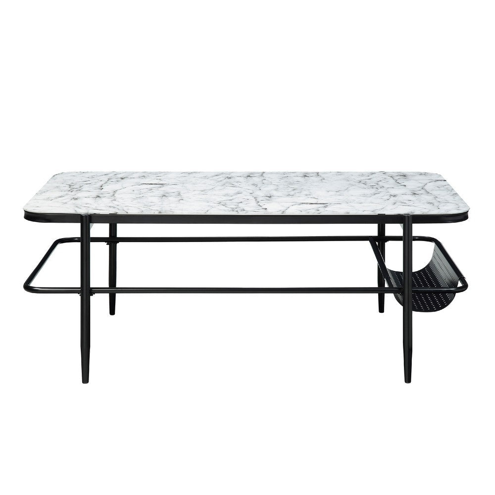 Marty 3pc Coffee End Table Set | White Marble Fluted Glass | Black BM336352