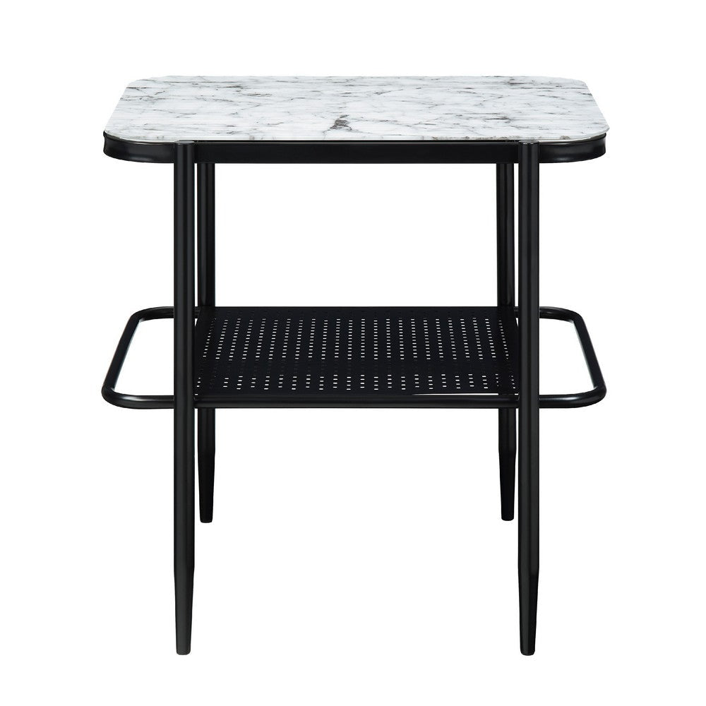 Marty 3pc Coffee End Table Set | White Marble Fluted Glass | Black BM336352