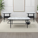 Marty 3pc Coffee End Table Set | White Marble Fluted Glass | Black