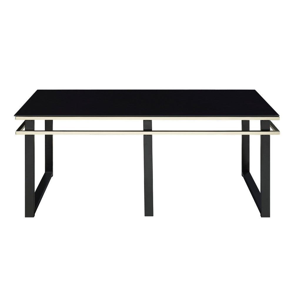 Zamie 3pc Coffee and End Table Set | Black Glass Top | Gold Accents BM336354