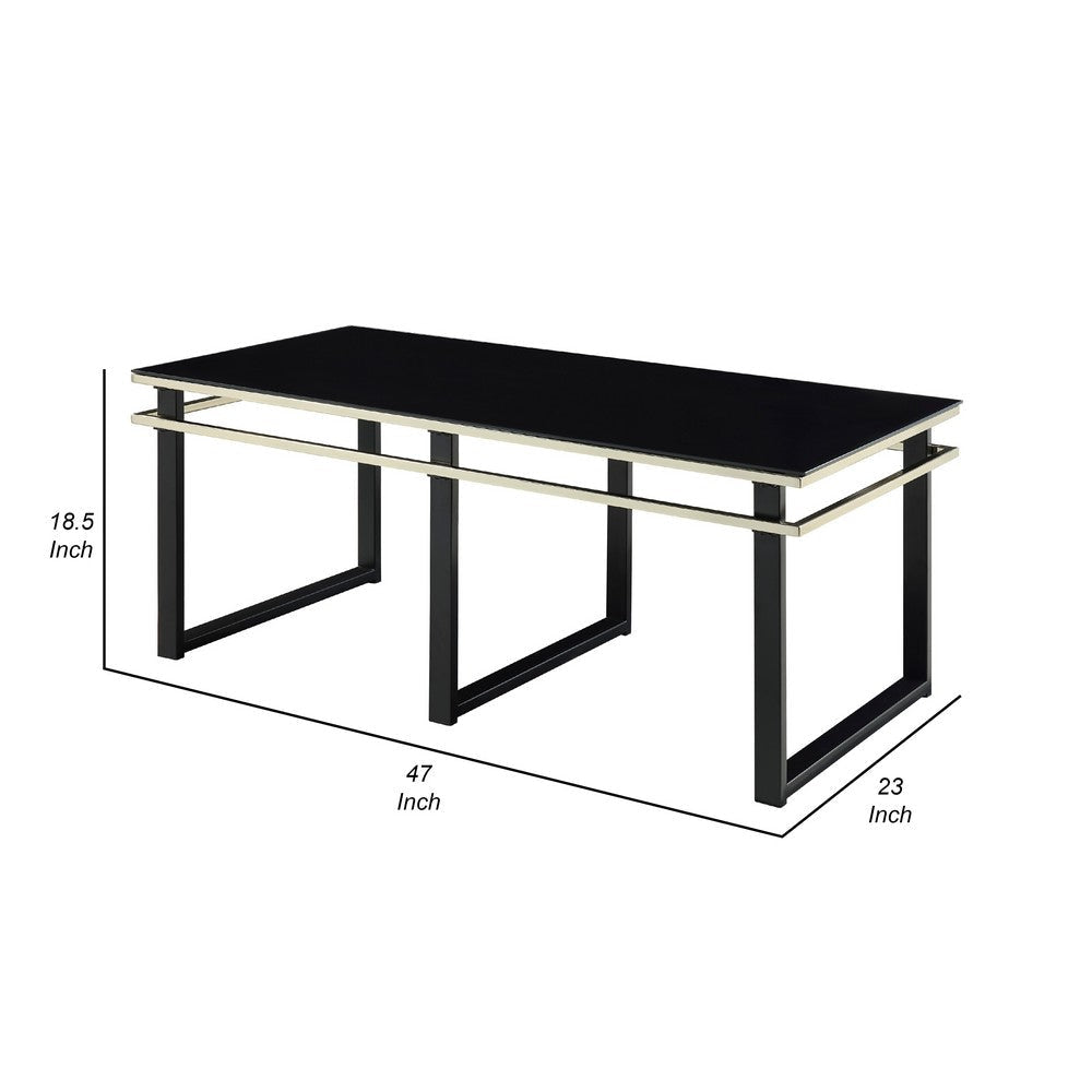 Zamie 3pc Coffee and End Table Set | Black Glass Top | Gold Accents BM336354