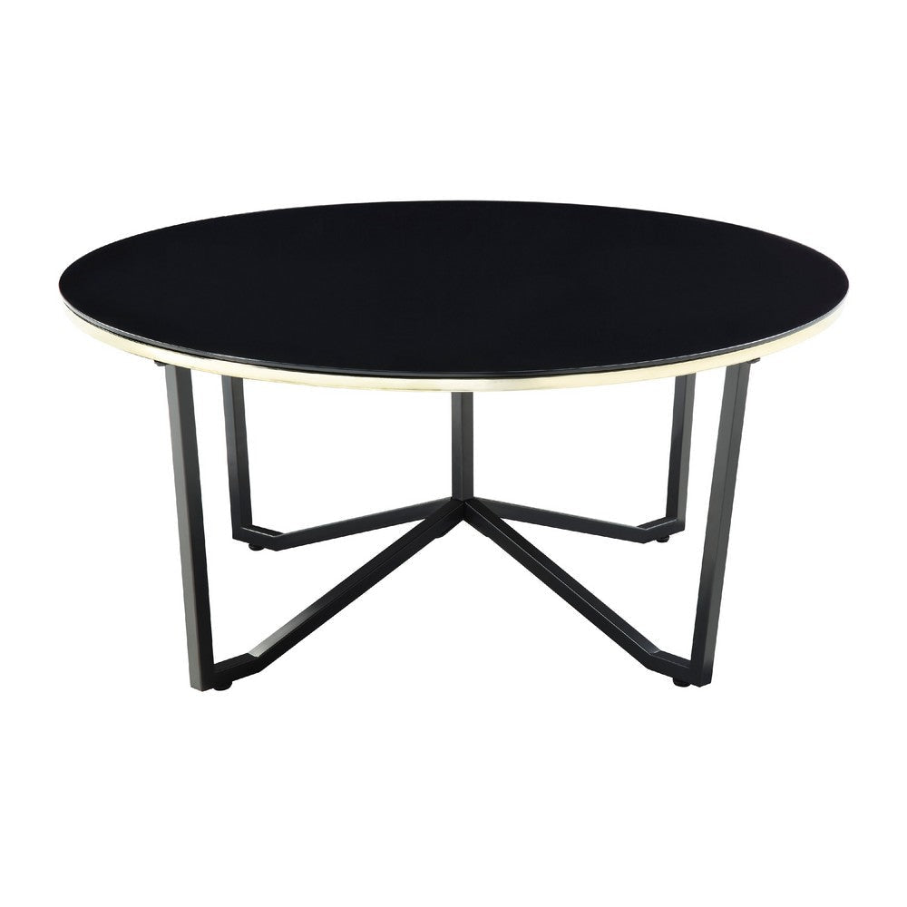 Amyra 3pc Occasional Coffee and End Table Set | Black Glass | Gold BM336355