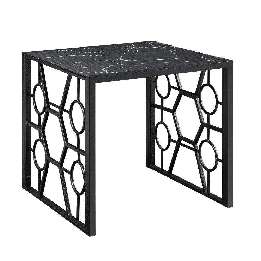 Melin 3pc Coffee and End Table Set | Geometric Black Glass Marbled Top BM336357