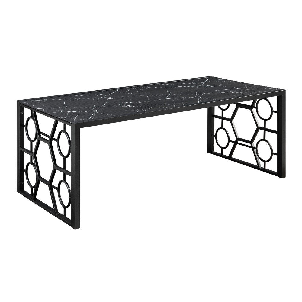 Melin 3pc Coffee and End Table Set | Geometric Black Glass Marbled Top BM336357