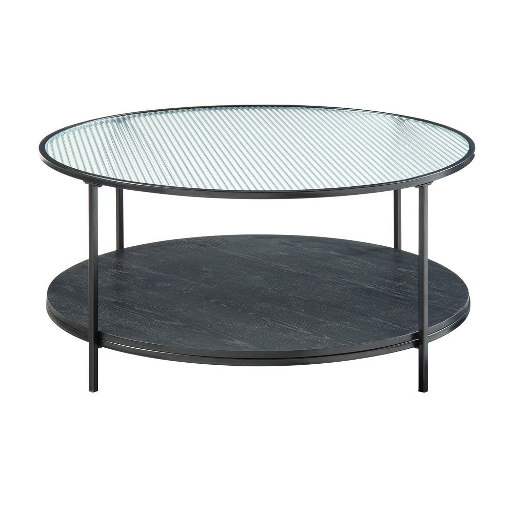 Deena 2pc Coffee and End Table Set | Fluted Glass Top | Black Metal BM336358