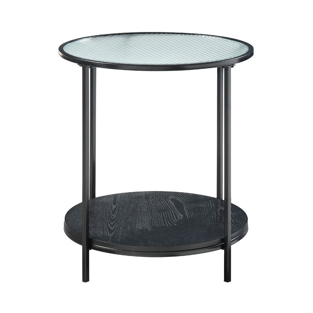 Deena 2pc Coffee and End Table Set | Fluted Glass Top | Black Metal BM336358