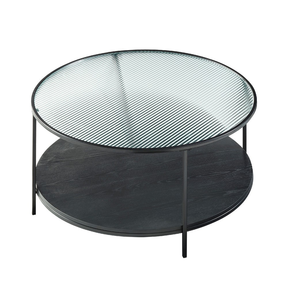 Deena 2pc Coffee and End Table Set | Fluted Glass Top | Black Metal BM336358