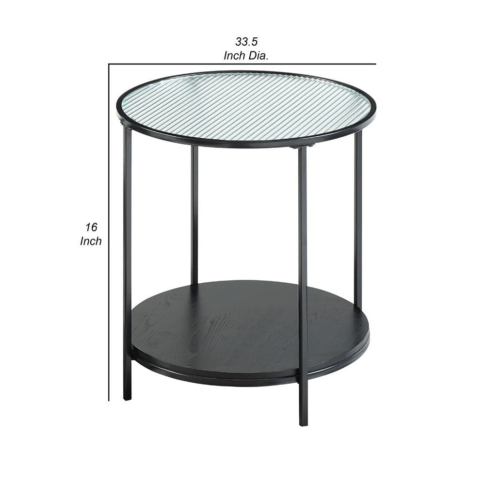 Deena 2pc Coffee and End Table Set | Fluted Glass Top | Black Metal BM336358