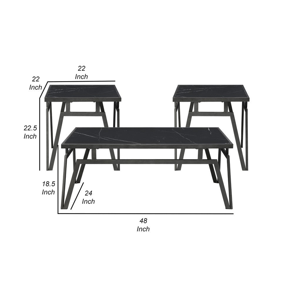 Howie 3pc Coffee and End Table Set | Black Sintered Stone | Bronze BM336360