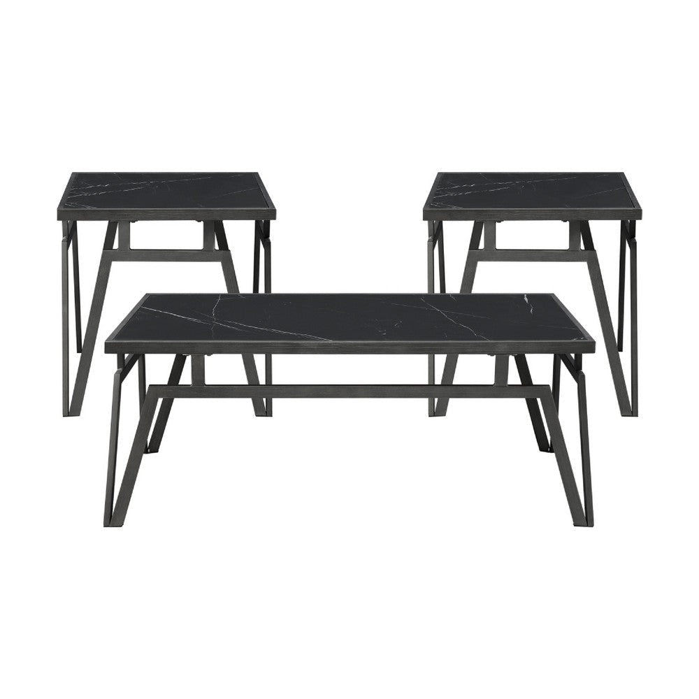Howie 3pc Coffee and End Table Set | Black Sintered Stone | Bronze