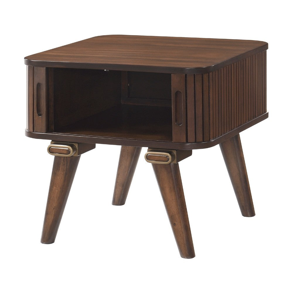 Manny Side End Table | 2 Tambour Doors | A Frame Walnut Brown 24’’ BM336364