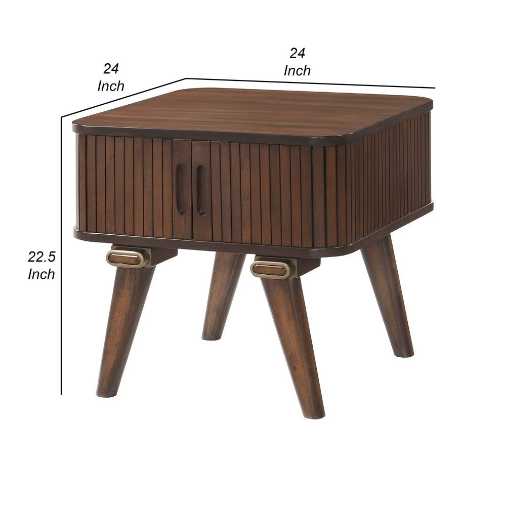 Manny Side End Table | 2 Tambour Doors | A Frame Walnut Brown 24’’ BM336364