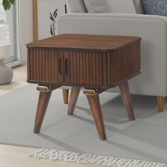 Manny Side End Table | 2 Tambour Doors | A Frame Walnut Brown 24"