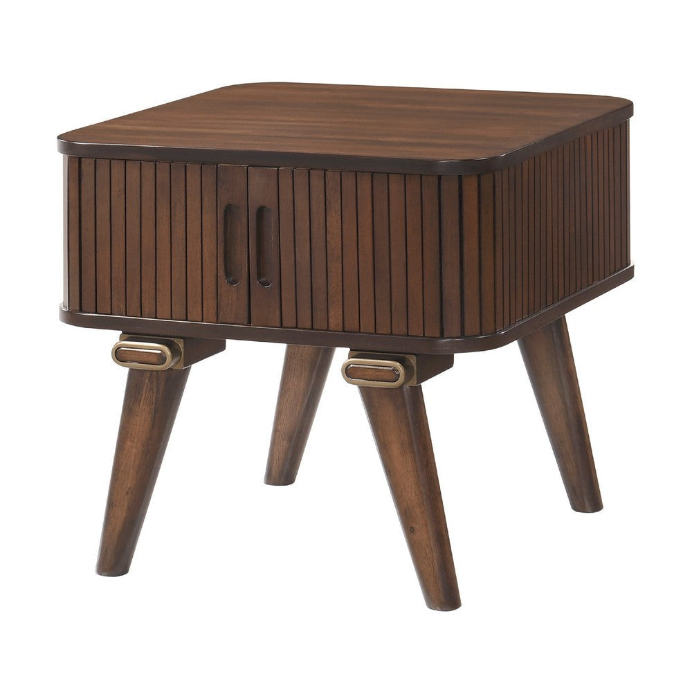 Manny Side End Table | 2 Tambour Doors | A Frame Walnut Brown 24"