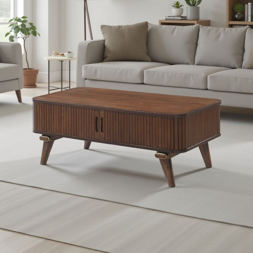 Manny Coffee Table | 2 Tambour Doors | A-Frame Walnut Brown 48"
