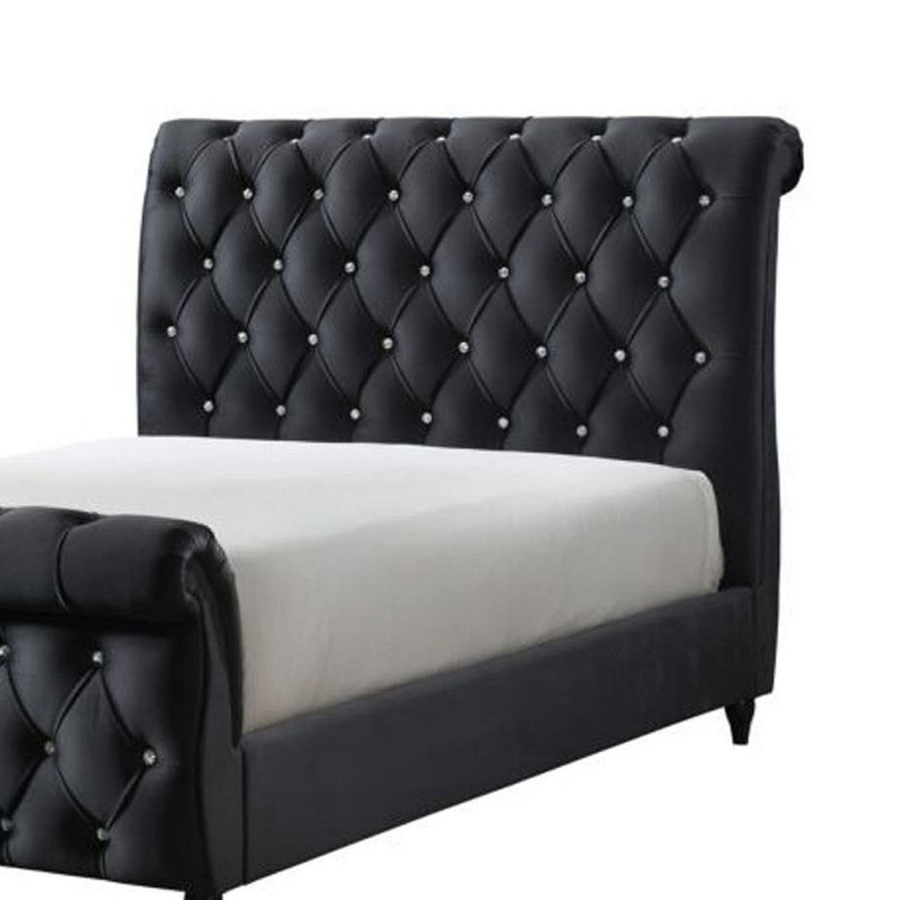 Ellowen King Sleigh Bed | Diamond Tufted | Black Velvet Upholstery