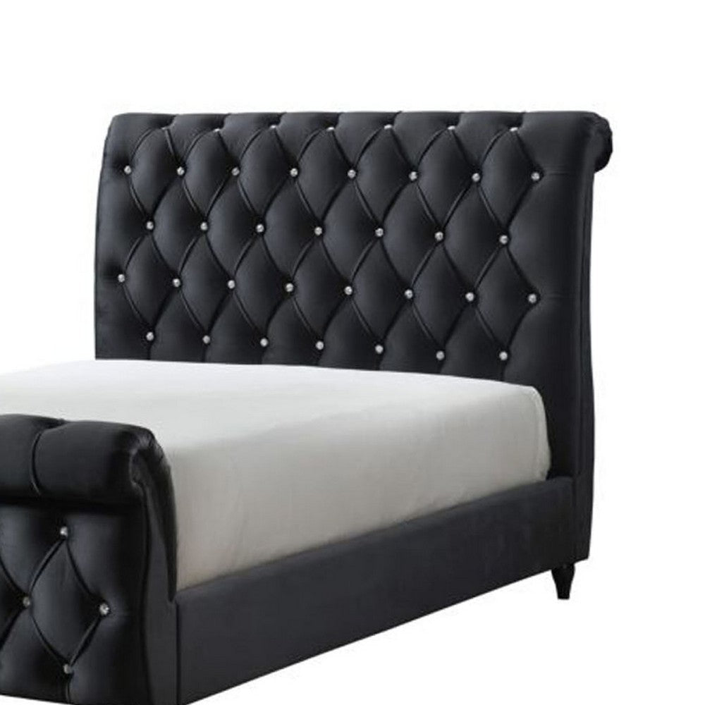 Ellowen Queen Sleigh Bed | Diamond Tufted | Black Velvet Upholstery