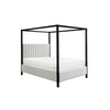 Gena King Canopy Bed | Channel Tufted White Boucle Upholstery | Black