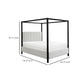 Gena King Canopy Bed | Channel Tufted White Boucle Upholstery | Black