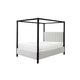 Gena King Canopy Bed | Channel Tufted White Boucle Upholstery | Black