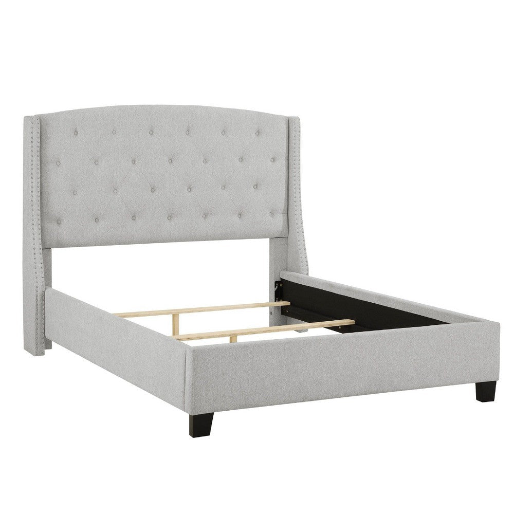 Elle King Size Bed | Tufted Wingback Headboard | Dove Gray Upholstery