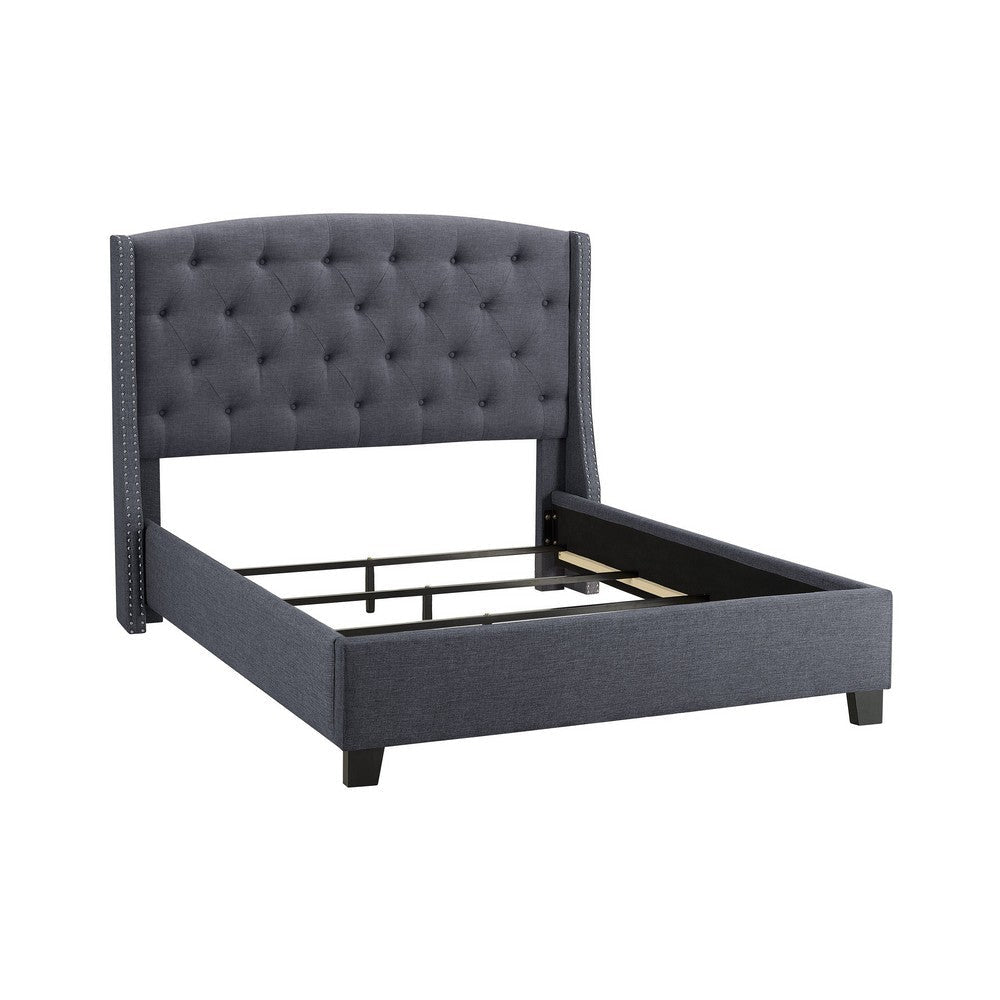 Elle King Size Bed | Tufted Wingback Headboard | Dark Gray Upholstery