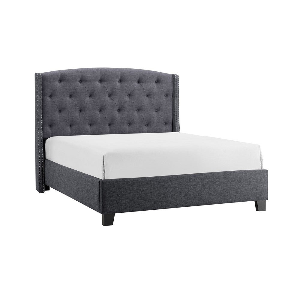 Elle King Size Bed | Tufted Wingback Headboard | Dark Gray Upholstery