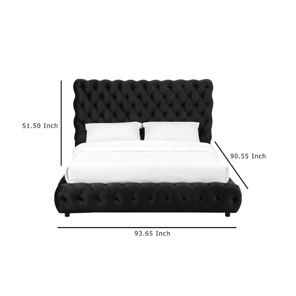 Goy King Bed | Low Profile | Button Tufted Black Velvet Upholstery