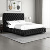 Goy Queen Bed | Low Profile | Button Tufted | Black Velvet Upholstery