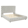 Goy King Size Bed | Low Profile | Button Tufted Gray Fabric Upholstery