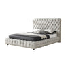 Goy King Size Bed | Low Profile | Button Tufted Gray Fabric Upholstery