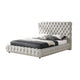 Goy King Size Bed | Low Profile | Button Tufted Gray Fabric Upholstery