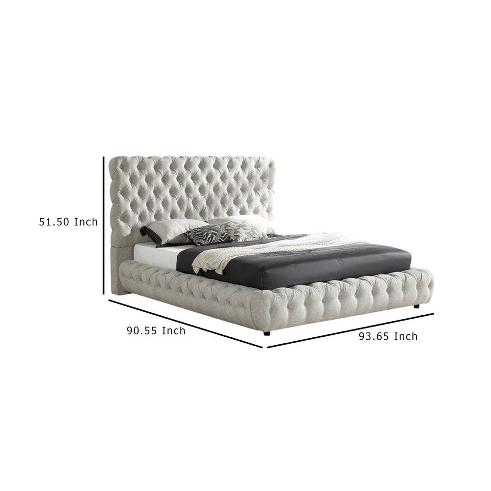 Goy King Size Bed | Low Profile | Button Tufted Gray Fabric Upholstery