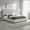 Goy King Size Bed | Low Profile | Button Tufted Gray Fabric Upholstery