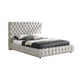 Goy King Size Bed | Low Profile | Button Tufted Gray Fabric Upholstery