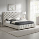 Goy Queen Size Bed | Low Profile Button Tufted Gray Fabric Upholstery
