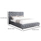 Goy King Bed | Diamond Tufted Gray Velvet Upholstery | Low Profile