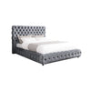 Goy King Bed | Diamond Tufted Gray Velvet Upholstery | Low Profile