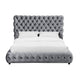 Goy Queen Bed | Diamond Tufted Gray Velvet Upholstery | Low Profile