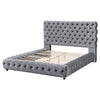 Goy Queen Bed | Diamond Tufted Gray Velvet Upholstery | Low Profile