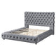 Goy Queen Bed | Diamond Tufted Gray Velvet Upholstery | Low Profile